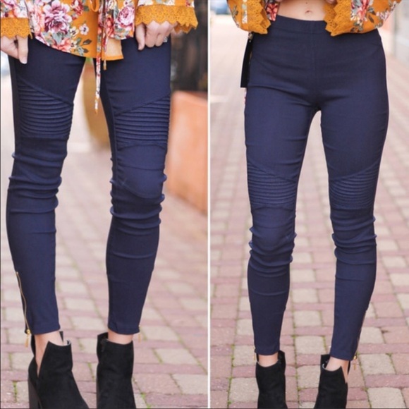 Pants - New Navy Stretchy Moto Biker Jeggings